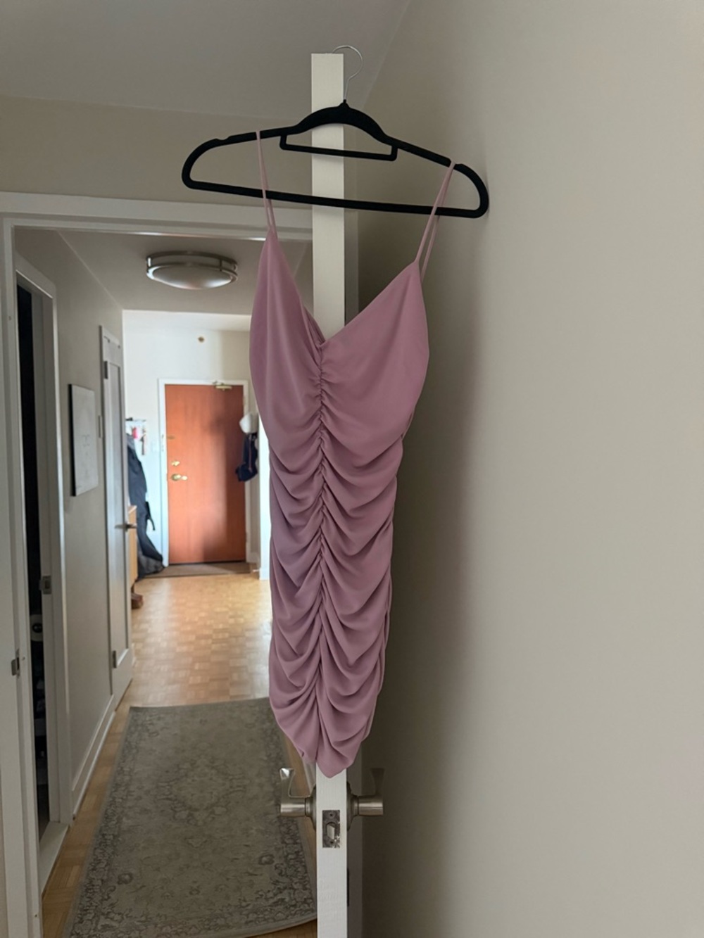 Zara Dusty Mauve Ruched Spaghetti-Strap Mini Dress